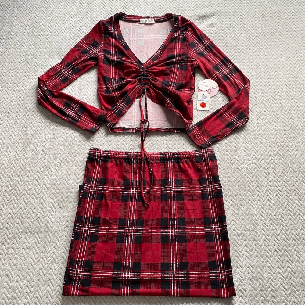 Red and Black Plaid 2 Piece Skirt Set
